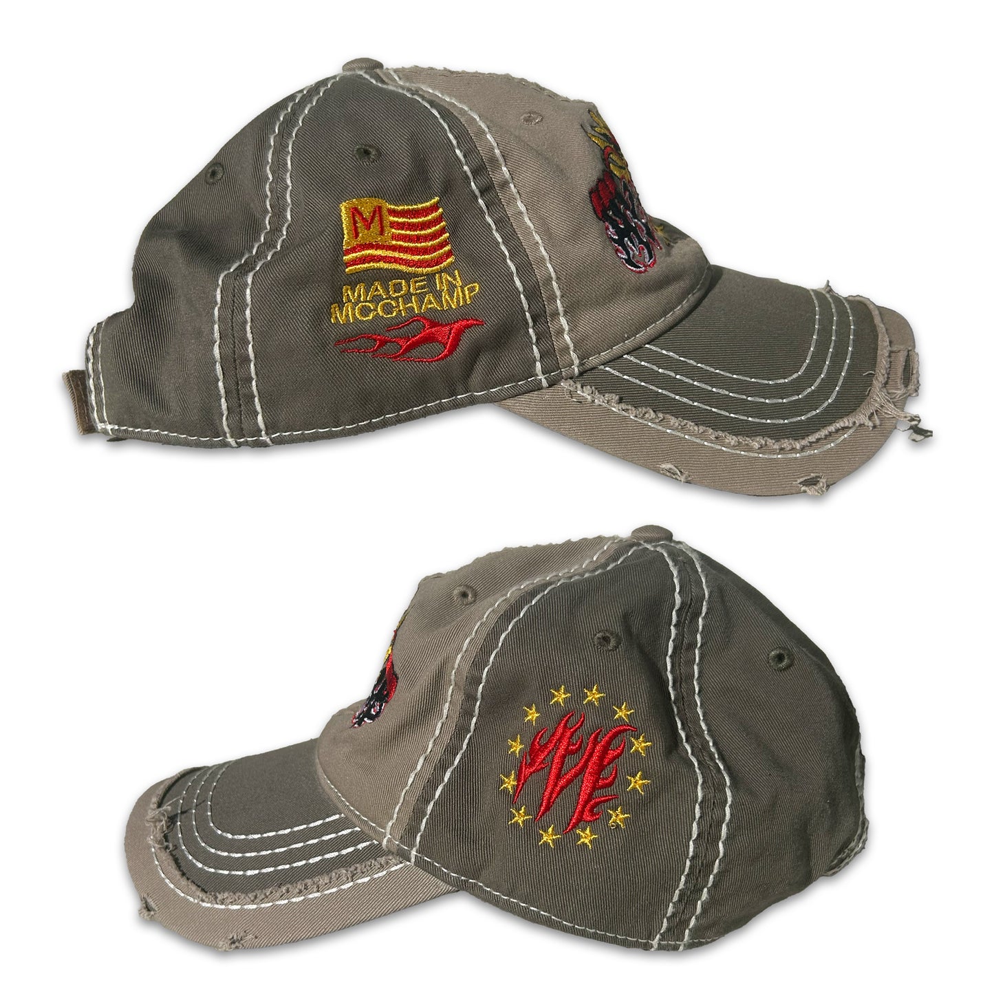 DISTRESSED KHAKI DRAGON McCHAMP HAT