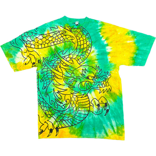 (M) GREEN & YELLOW DRAGON TIE-DYE TEE