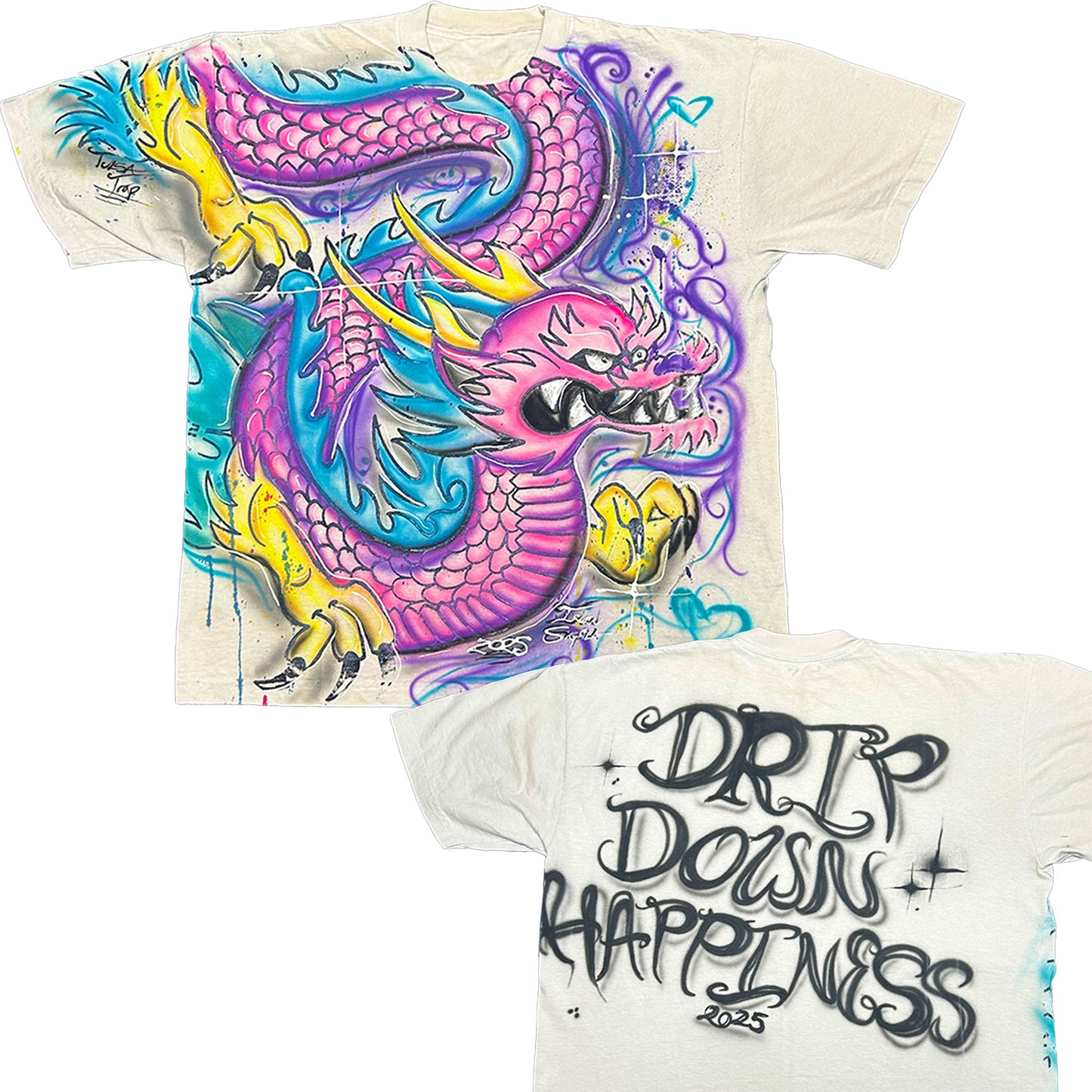 (L) PINK AIRBRUSHED DRAGON TEE
