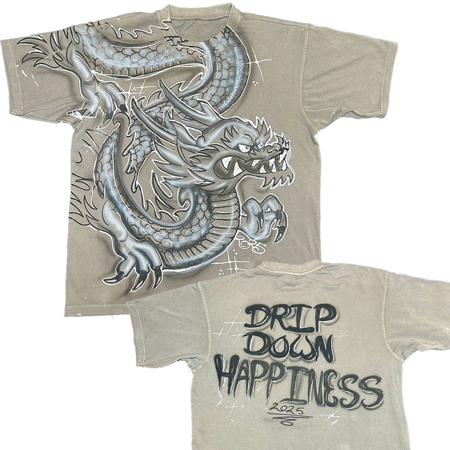 (XL) GREY AIRBRUSHED DRAGON TEE