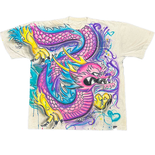 (L) PINK AIRBRUSHED DRAGON TEE