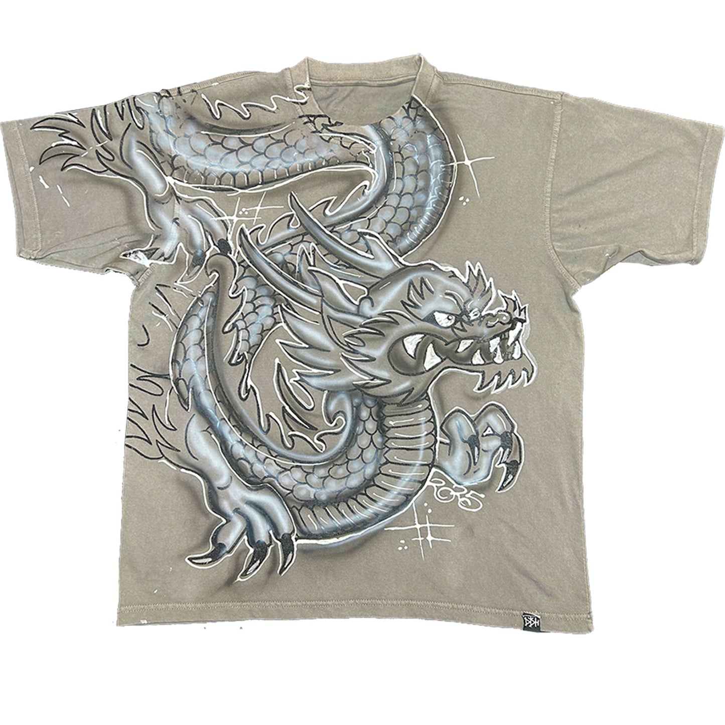 (XL) GREY AIRBRUSHED DRAGON TEE