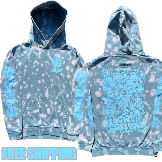BLUE TIE DYE FLOWER FESTIVAL HOODIE