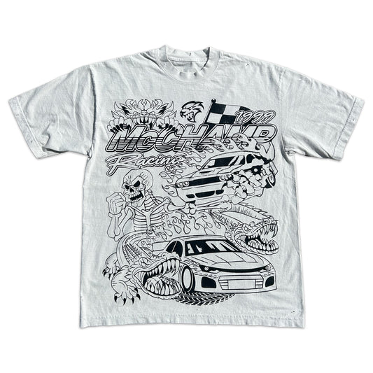 "McCHAMP RACING" Heavyweight Oversized-Print Tee (White)