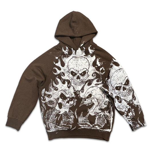 XTRA HEAVYWEIGHT BROWN SKULL HOODIE! (SIZE: MEDIUM)