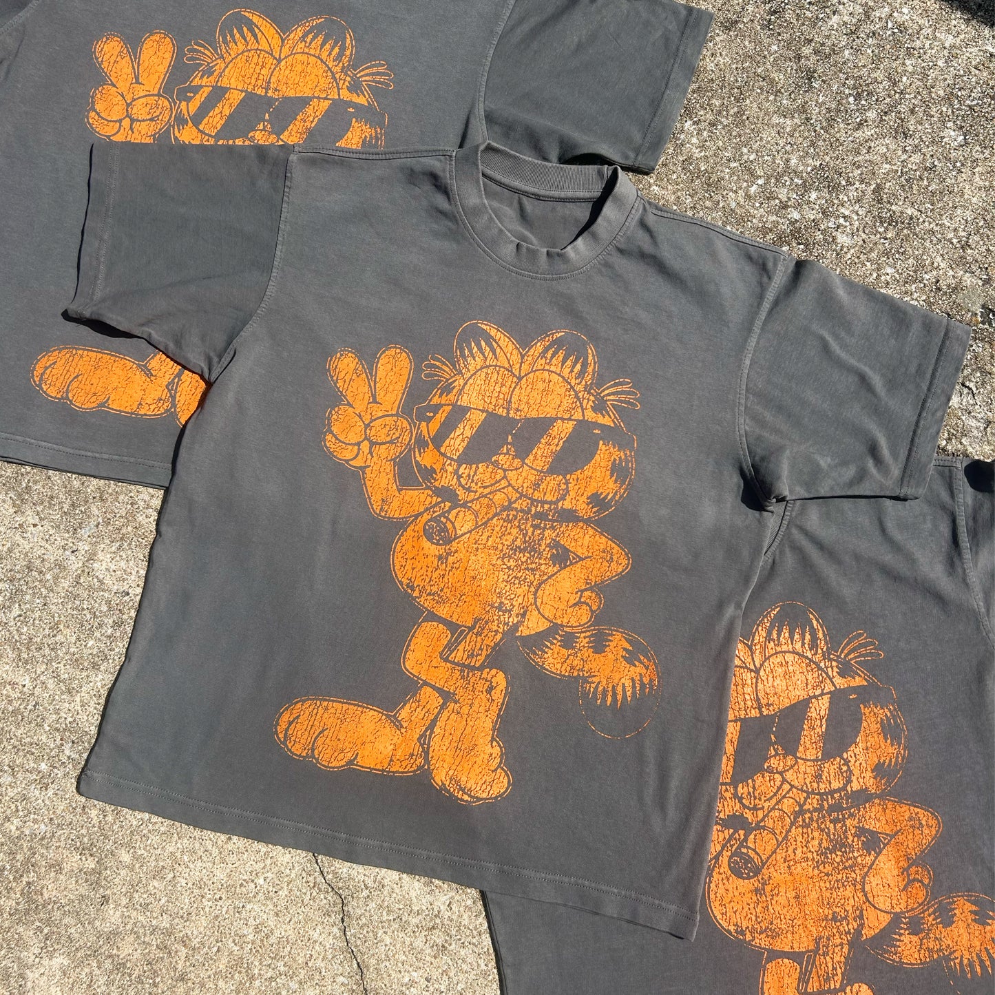 "orange cat tee" heavyweight  screen print shirt (stone GREY)