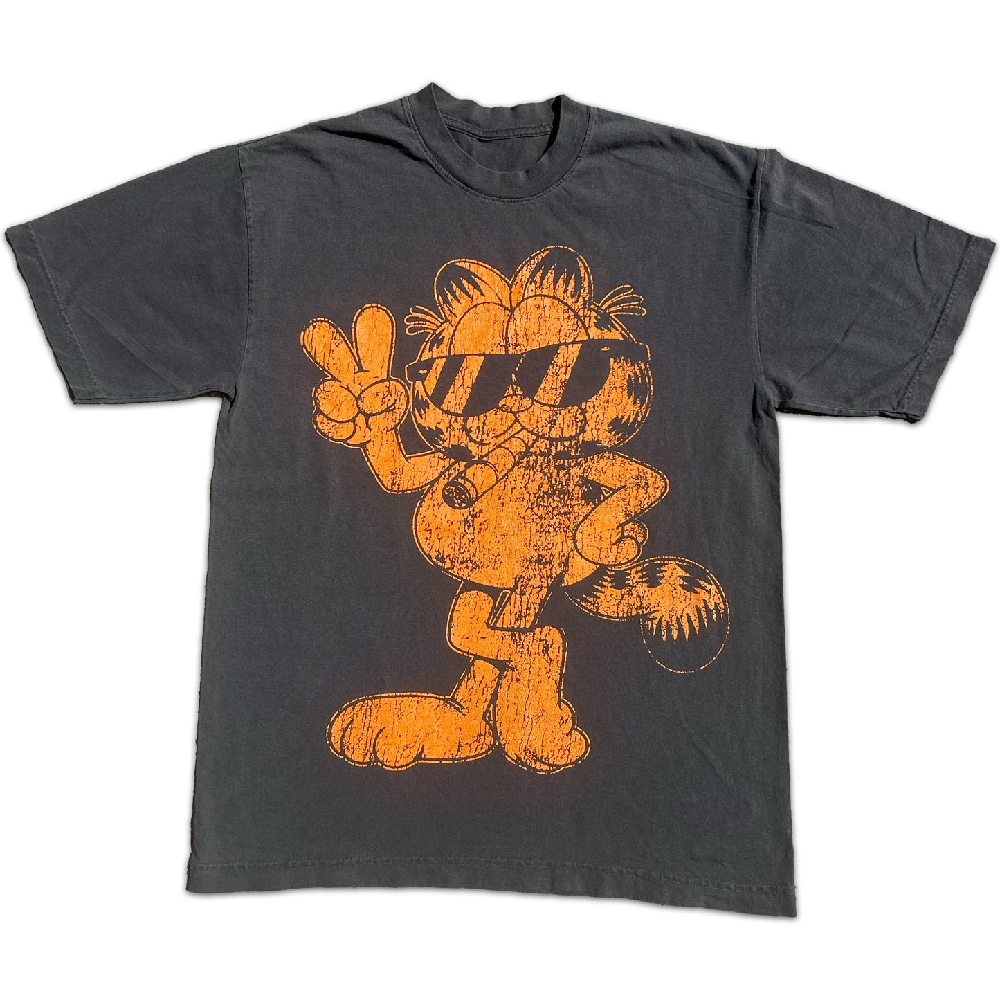 "orange cat tee" screen print heavyweight tee (washed black)