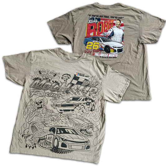 "Ricky Bobby x McChamp" upcycled TEST print tee (Med/Lrg)