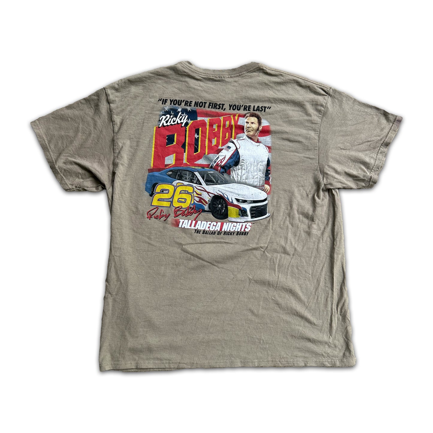 "Ricky Bobby x McChamp" upcycled TEST print tee (Med/Lrg)